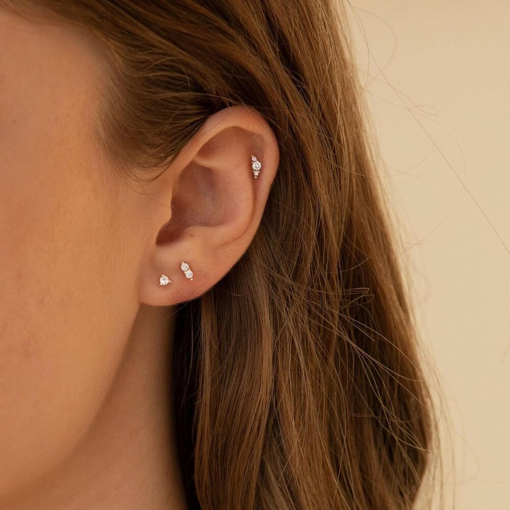 Tiny 14k Gold/Silver Flat Back Stud Earrings For … - image 3